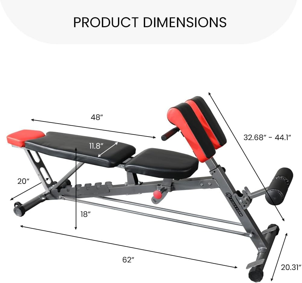 Finer Form Multi-Functional Adjustable FID Weight Bench and Roman Chair - 1,000 lb Capacity, 23 Settings for Flat, Incline, and Decline Workouts, Equipped with Transport Wheels and Exercise Chart