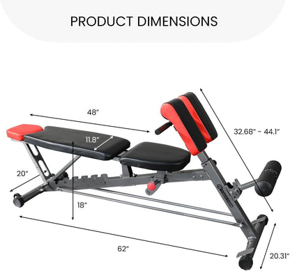 Finer Form Multi-Functional Adjustable FID Weight Bench and Roman Chair - 1,000 lb Capacity, 23 Settings for Flat, Incline, and Decline Workouts, Equipped with Transport Wheels and Exercise Chart