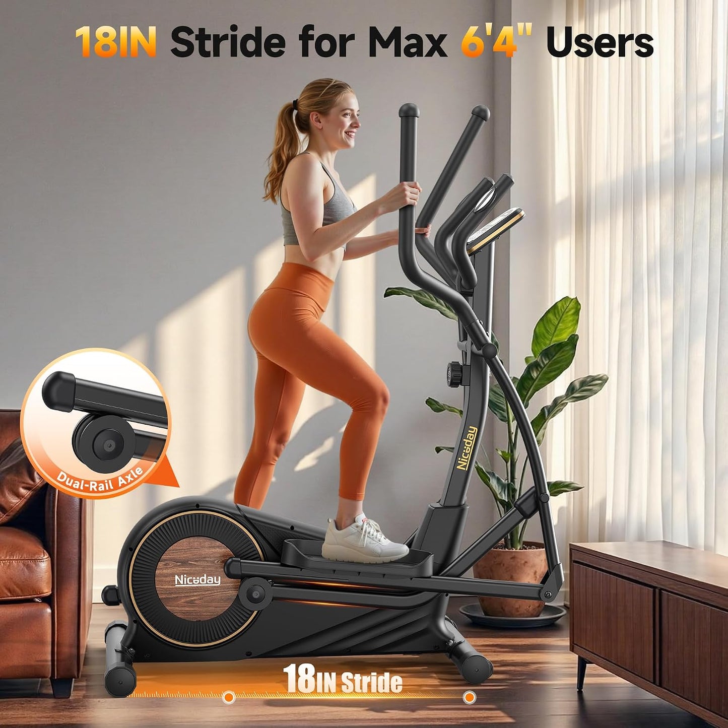Transform Your Home Workouts with the Niceday Elliptical Machine - Compact Design, 16 Resistance Levels, and 400LB Capacity for Ultimate Performance