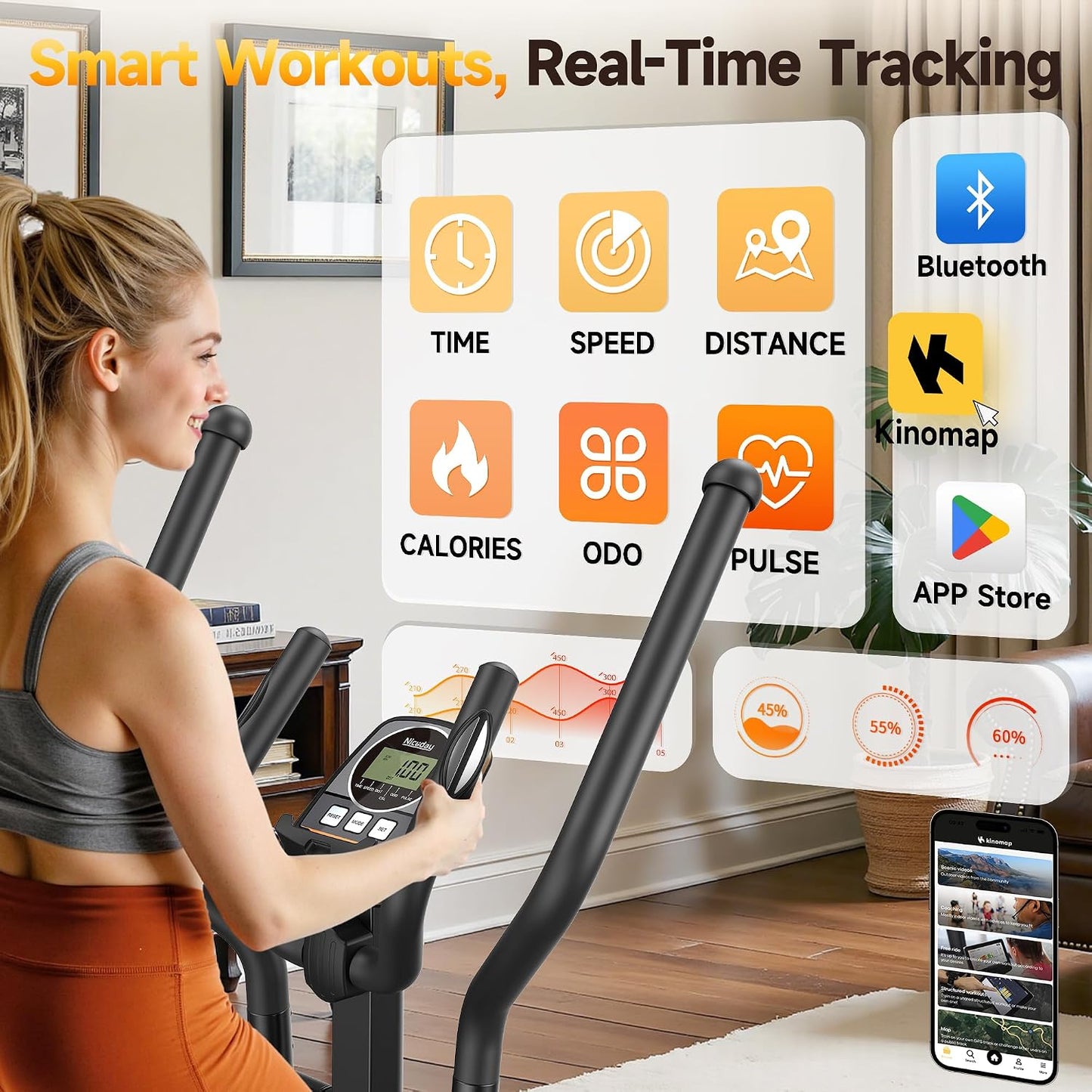 Transform Your Home Workouts with the Niceday Elliptical Machine - Compact Design, 16 Resistance Levels, and 400LB Capacity for Ultimate Performance