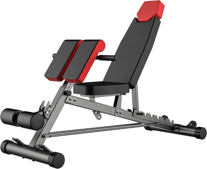 Finer Form Multi-Functional Adjustable FID Weight Bench and Roman Chair - 1,000 lb Capacity, 23 Settings for Flat, Incline, and Decline Workouts, Equipped with Transport Wheels and Exercise Chart