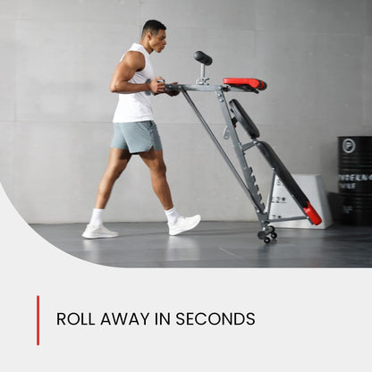 Finer Form Multi-Functional Adjustable FID Weight Bench and Roman Chair - 1,000 lb Capacity, 23 Settings for Flat, Incline, and Decline Workouts, Equipped with Transport Wheels and Exercise Chart